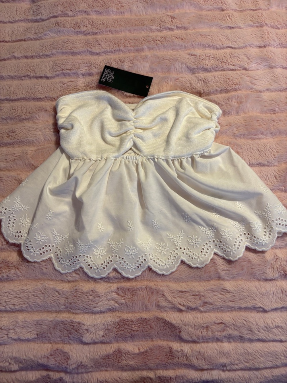 wild fable White Strapless Eyelet Peplum Crop Top with Ruched Bust